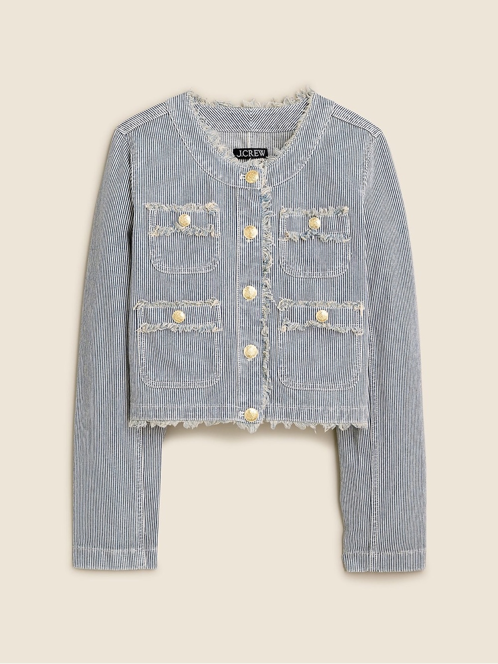 J. Crew Frayed Denim Lady Jacket in Stripe